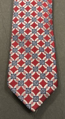 Classic Tom James Company Silk Tie with Red White & Blue Geometric Pattern USA