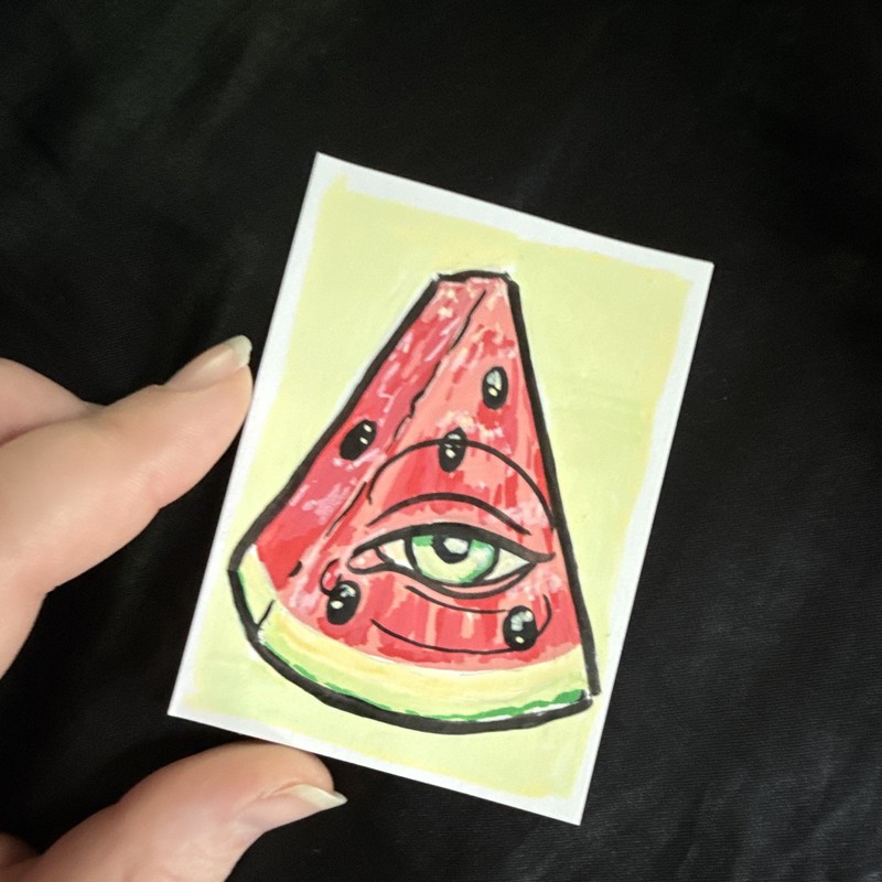 Original Hand-Painted ACEO – Creepy Fruit & Veggie Collection 1/16 Watermelon