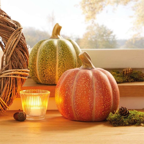 Terracotta Deko KüRbis 2Er Set Orange & GrüN Herbst Halloween Deko Zier KüRbisse-image