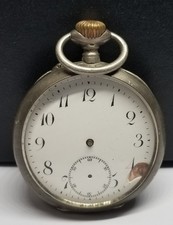 FAPW584 .800 Silver Swiss Brevet Pocket Watch, Size 41mm, Working, Missing Hands