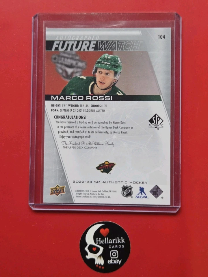 2022-23 Marco Rossi SP Authentic Future Watch Auto /999 Rookie #104 RC UD Wild - Image 2 of 2
