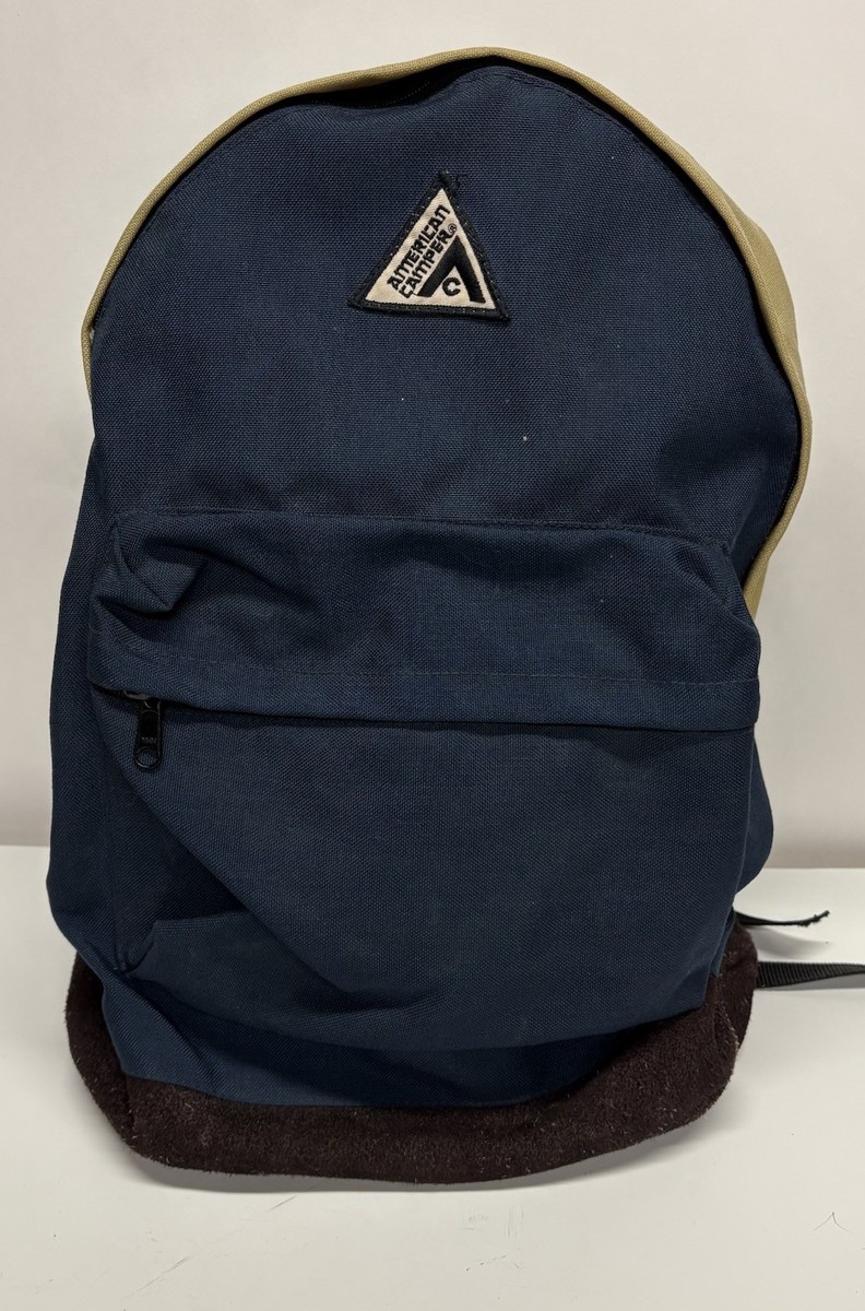 american camper hiking backpack Vintage American Camper Navy Canvas/leather Backpack Camping Hiking