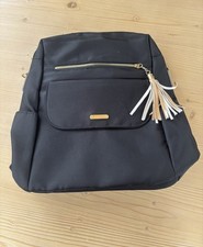 Black Backpack Bag W/ Tan Accents Adjustable Straps Pockets Zipper Closure