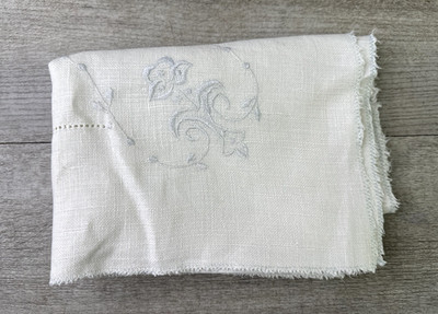 Unbranded Linen Table Runner White Blue Embroidered Floral 13.5  X 40 