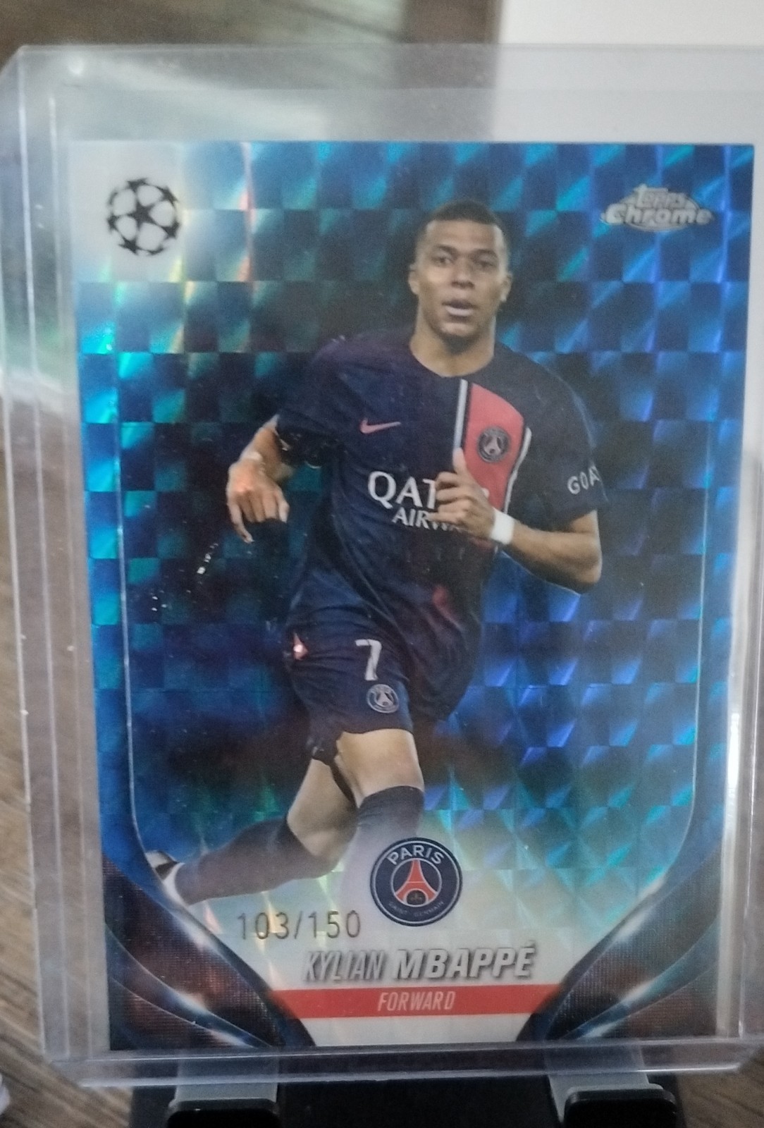 2023-24 Topps Chrome UCC - Kylian Mbappe #21 Blue Geometric Refractor /150
