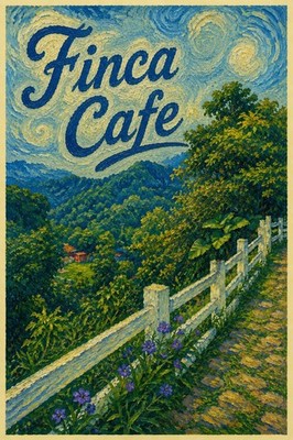 Finca Cafe   Scenic Art Print - Retro Style Landscape 16x24  - Premium   Art