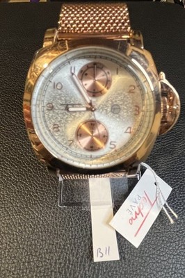 Techno Pave Wristwatch Model 7833 Rose Gold Stainless Steel 25mm Band