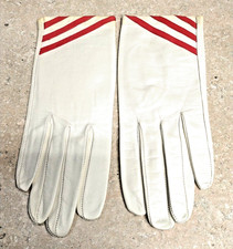 NOS Vtg White/Red Soft Leather Gloves Made In France For Bambergers Size-6 1/2