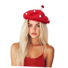 Mushroom Hat, Cute Knit Spotted Beret Hats for Women Red - Funny Winter Hats;