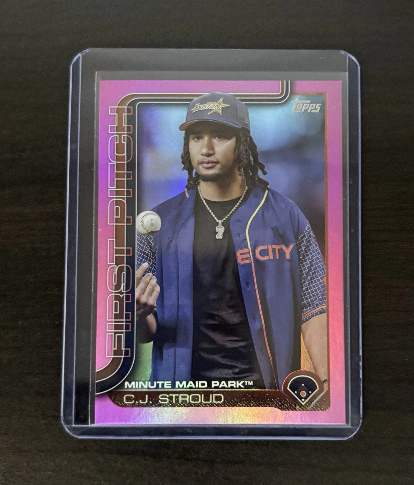 2025 Topps Series 1 - CJ Stroud  #FP-10 First Pitch Pink Holo Foil - Astros