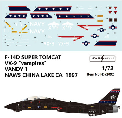 FAB Fabscale 1/72 F-14D Super Tomcat VX-9 Vampires NAWS China Lake 1997 Decals