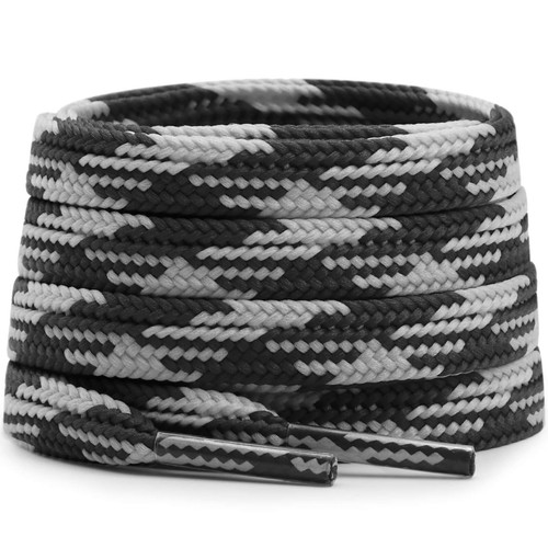 Flat Colored Shoelaces for Sneakers: 47 inch Black and Grey Thin Argyle Shoe ...