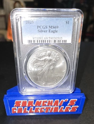 2025 $1 American Silver Eagle PCGS MS69 Blue Label White Frame