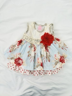 Giggle Moon Dress Girls 9-12 Months LightBlue Floral Boutique Sundress
