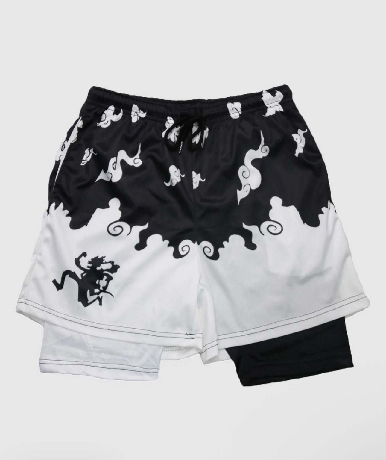 Men's Anime Graphic Athletic Shorts Black White Polyester Drawstring