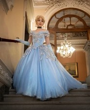 Victorian Sky Blue Prom Dresses Lace-Up Cosplay Evening Gowns Floor Length