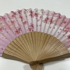 Japanese Cherry Blossom Pink Fan, Sakura Flower Design, Fabric  Bamboo, 20.5cm