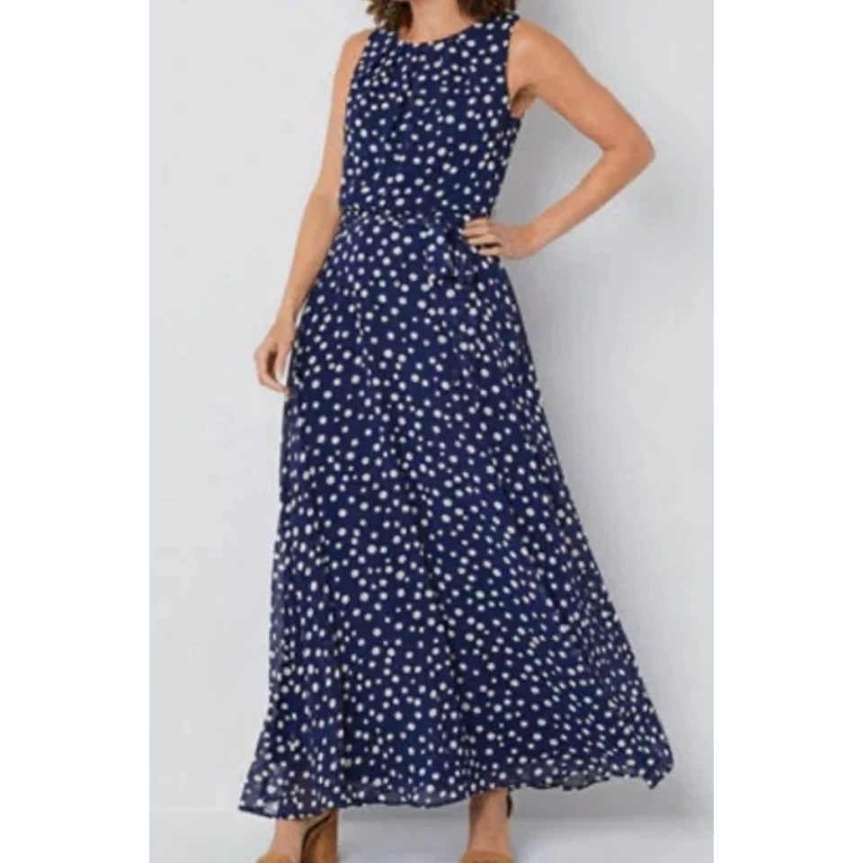 Nicole Miller Dress Women Size 20 Plus Size Navy White Polka Dot Sleeveless Maxi - Image 2 of 4