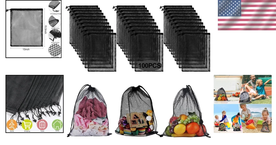 Bulk Set of 100 Nylon Drawstring Mesh Bags - Perfect for Delicates & Sports Gear - Image 2 of 4