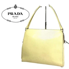 PRADA Triangle Logo Leather Tote Bag Light Beige From Japan Prada