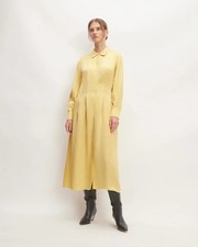 Everlane The Hammered Satin Shirt Dress in Raffia Yellow Size 6