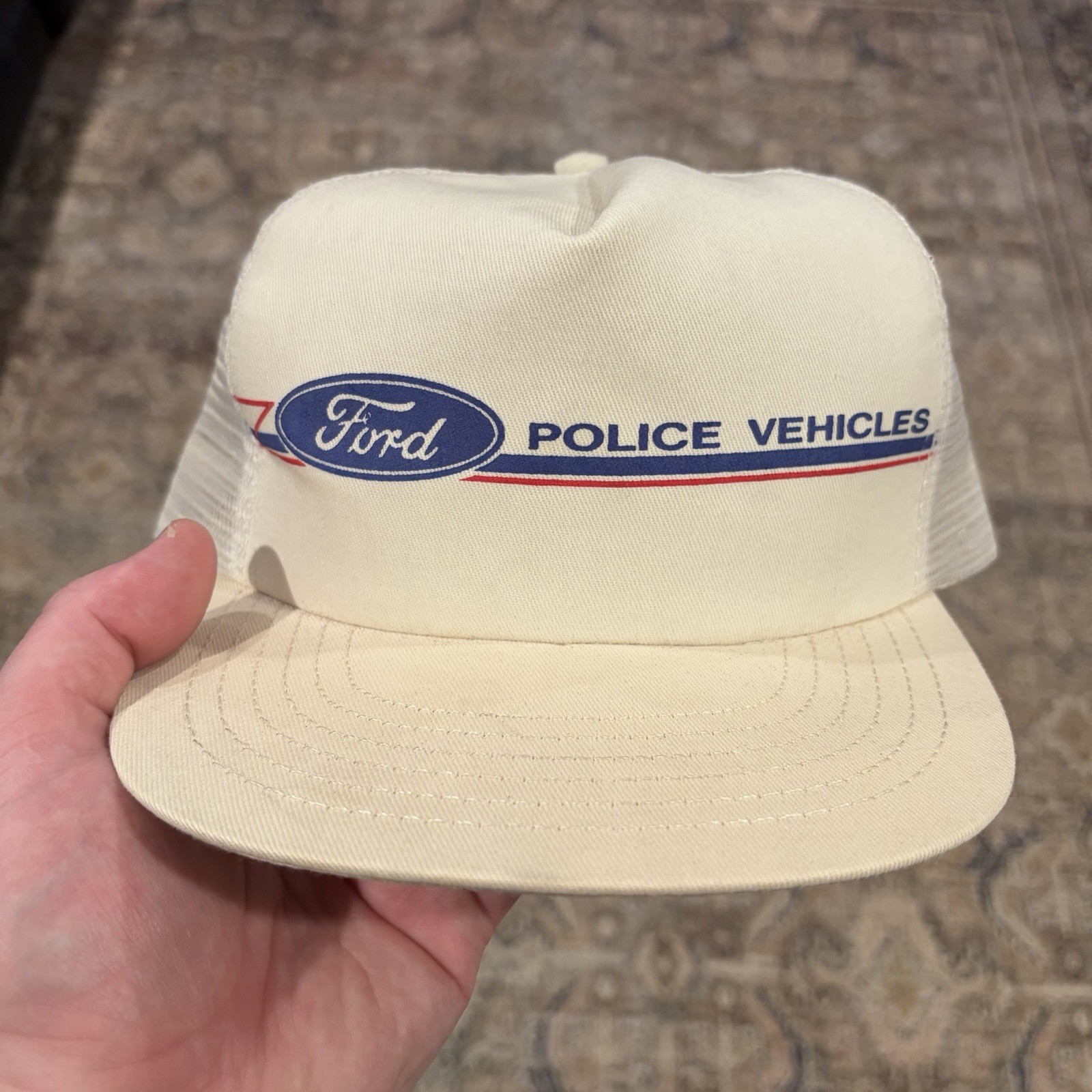 Vintage 90s Ford Police Vehicles Cars Snapback Trucker Hat Cap White Made In USA