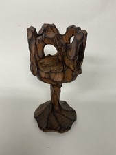 VTG Chine SE Crude Gothic Burnt Wood Carved Goblet/Candle Holder 6 Taiwan