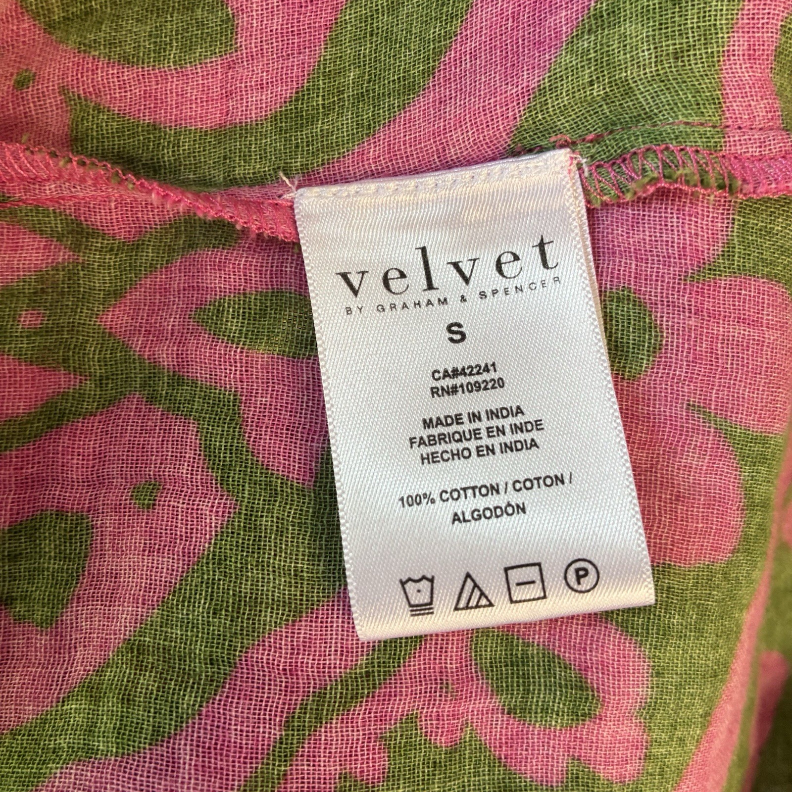 Velvet By Graham & Spencer Aleah Top Blouse Womens S Pink Green Lightweight