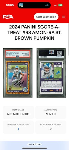 2024 Score-A-Treat Halloween Pumpkin Amon-Ra St. Brown Auténtico Automático PSA 9 ¡Pop 1! - Imagen 3 de 3