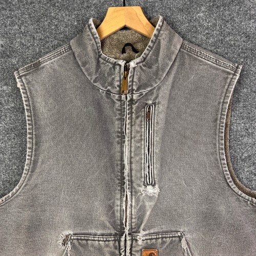 Carhartt Vest BOSS Unmuzzled Gray Workwear Distressed Mens VEST V33 GVL Large - Picture 3 of 10