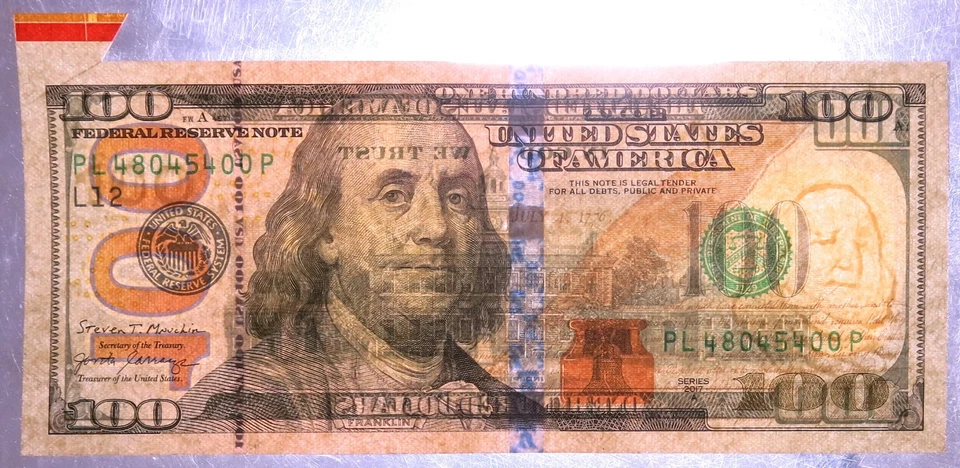 Cutting Error $100 2017A with Selvage, Federal Reserve Note. UNC - Image 3 of 4