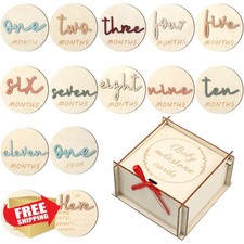 Threehoney 7 Pc Wooden Monthly Milestone Cards 1-12 Months