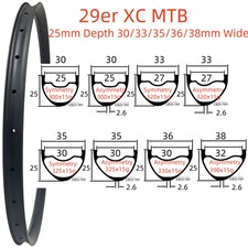 29er MTB Carbon Rims 25mm Depth 30/33/35/36/38mm Wide Mountain Bike Wheel 24 28H