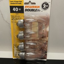 4 SYLVANIA Double Life Bulbs B10 40W Clear Std Base B 10 40 Watt Indoor Outdoor