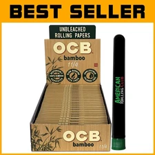 Authentic OCB Bamboo Cigarette Papers - 1 1/4 Size, Full Box & Tube Included