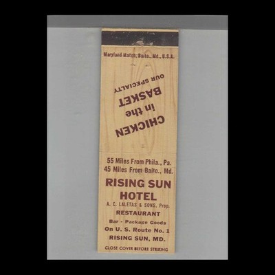 Matchbook Cover Rising Sun Hotel & Restaurant Rising Sun, MD