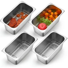 4 Pcs Stainless Steel Hotel Pans with Wire Rack Set 1/3 Size 6 Inch Steam Tab...