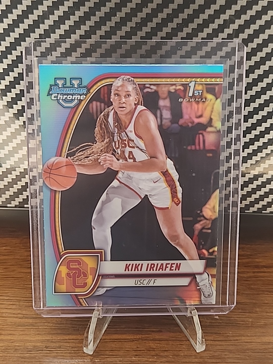 2024-25 Bowman University Chrome Kiki Iriafen #47 Sky Blue Refractor (RC)