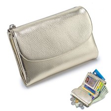 Unisex Pebble Leather Wallet, Short Genuine Leather Purse for Coins and Cards