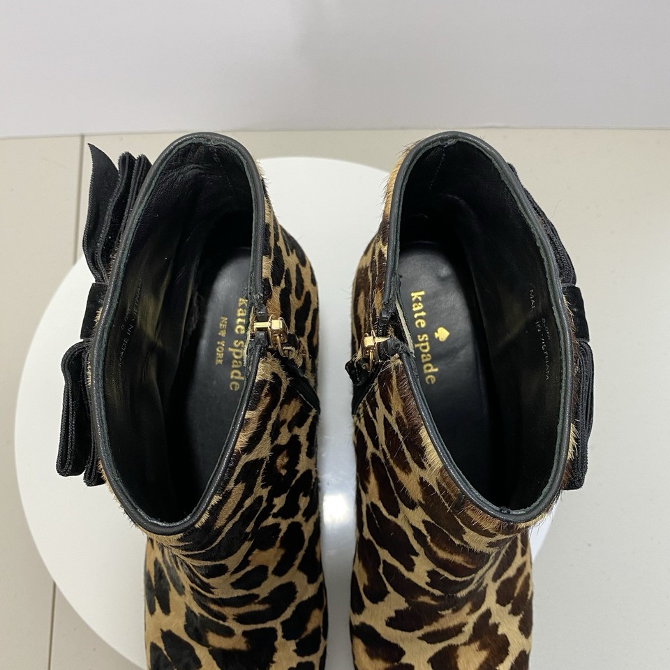 Kate Spade Holly Calf Hair Leopard Print Heeled Boots Booties 8.5 ...