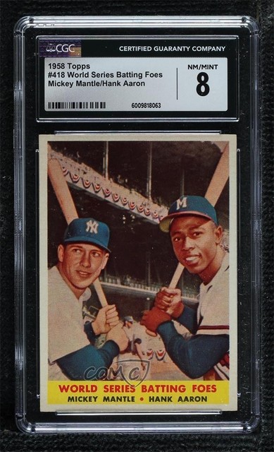 1958 Topps Mickey Mantle Hank Aaron World Series Batting Foes #418 CGC 8 HOF