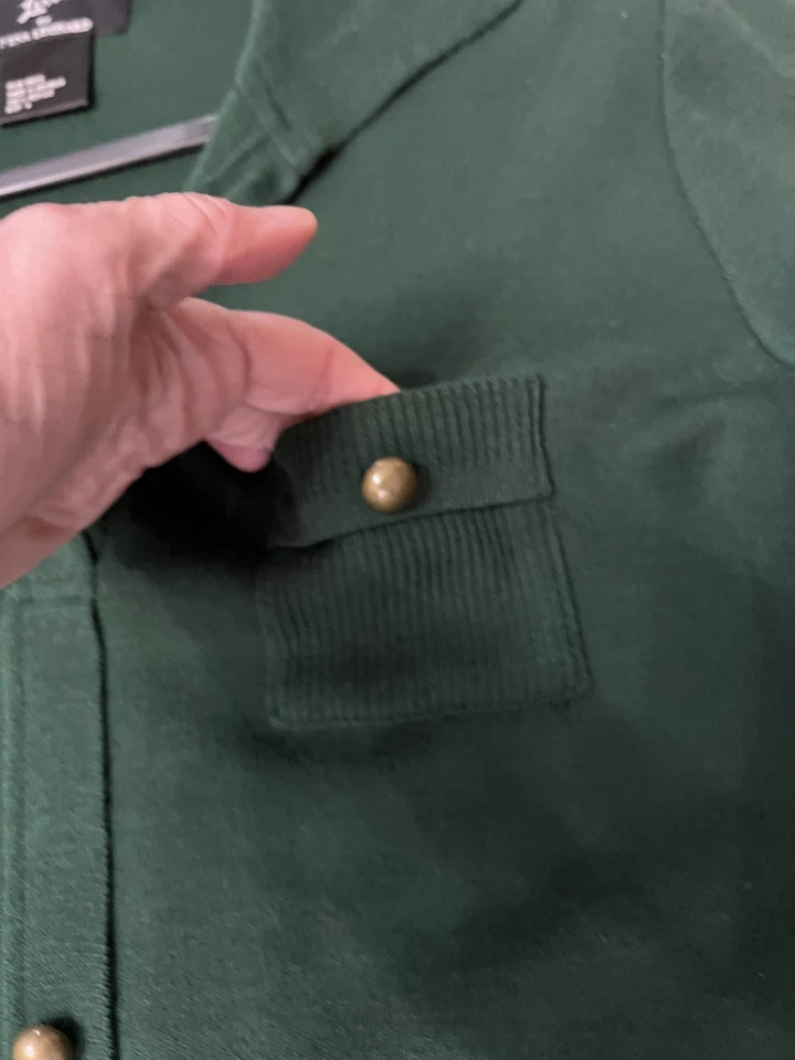 Vestido Lennie for Nina Leonard Mujer Grande Verde Botón Tejido Camisa Midi Bolsillos Foto 4 de 4