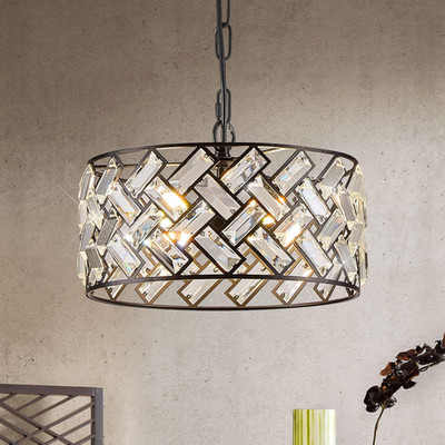 Modern Black Crystal 4-Light Semi Flush Mount Chandelier for Home Decor