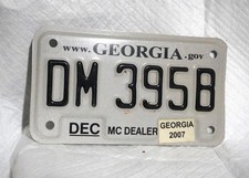 GEORGIA MOTORCYCLE TAG MC DEALER 2007 EXPIRED