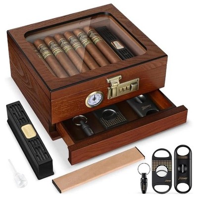 Zedernholz Zigarre Humidor Glasplatte Schreibtisch Display Schloss Kastenschneider Aufbewahrung