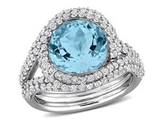 5.94 Carat ctw  Blue Topaz and White Topaz Ring Sterling Silver