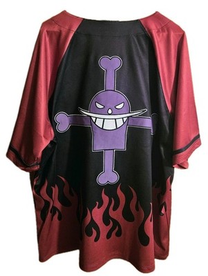One Piece Anime Portgas D Ace Red/Black Hot Topic Button-up