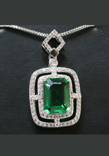 3Ct Emerald Cut LabCreated Emerald Women's Pendant 14K White Gold Plated