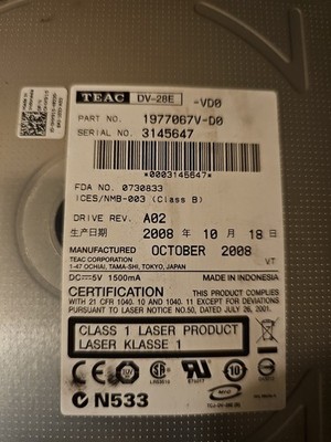 Dell Poweredge 2950 TEAC DV-28E 1977067V-D0 Slimline CD/DVDROM Disc Drive HX915