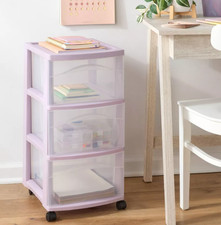 Rolling Plastic Drawer Tower with 3 Storage Bins for Home Organization